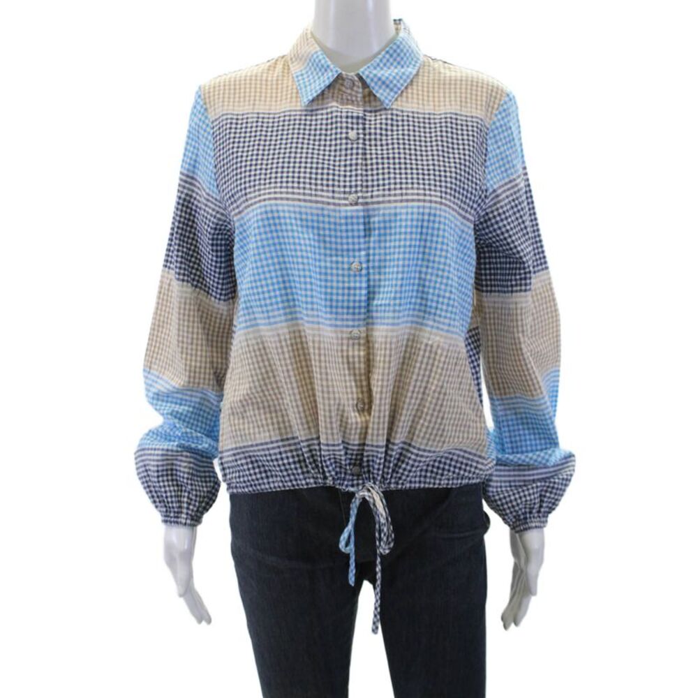 Tweed Womens Tie Front Gingham Collar Button Down Shirt Multicolor Size L